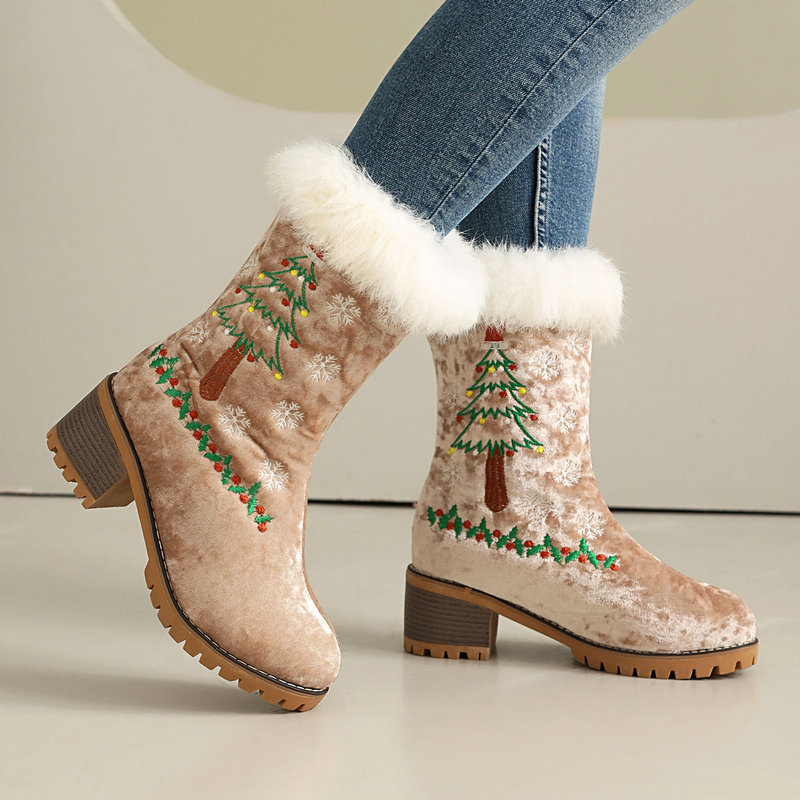 Holiday Embroidered Velvet Boots