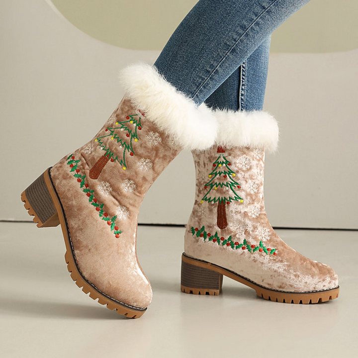 Holiday Embroidered Velvet Boots