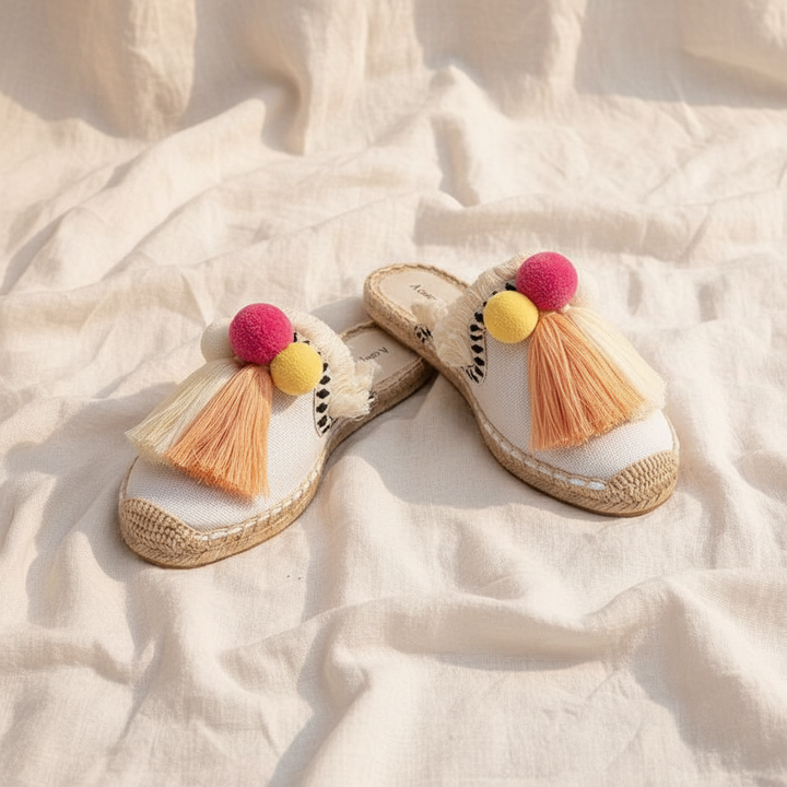 Ibiza Woven Pom Slides