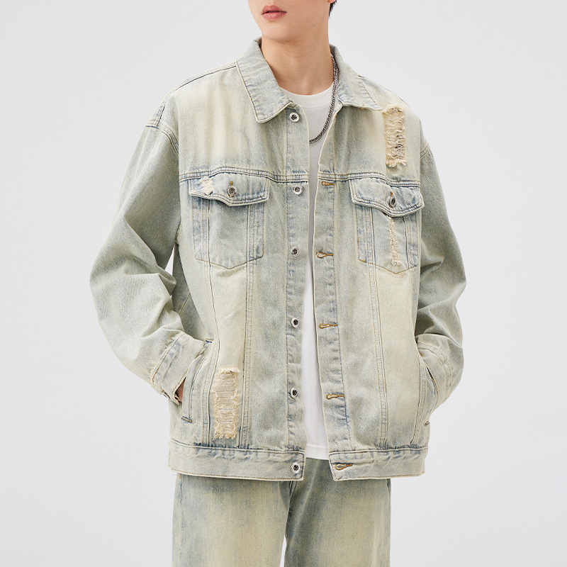 Dune Sand Distressed Denim Jacket