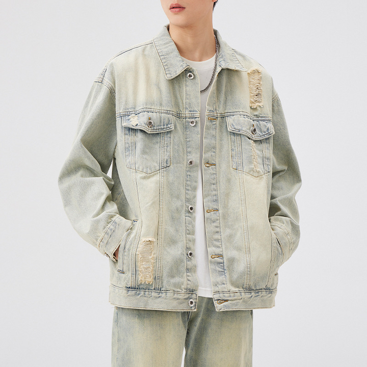 Dune Sand Distressed Denim Jacket