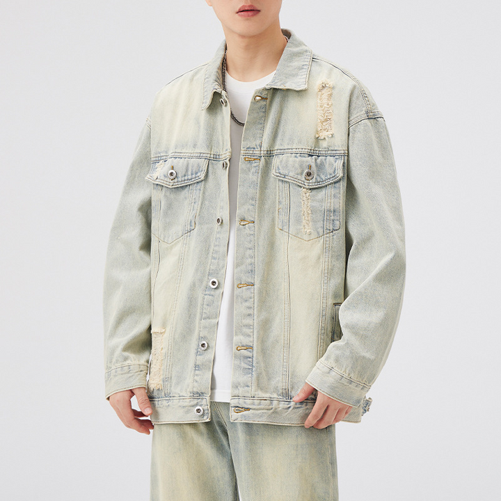 Dune Sand Distressed Denim Jacket