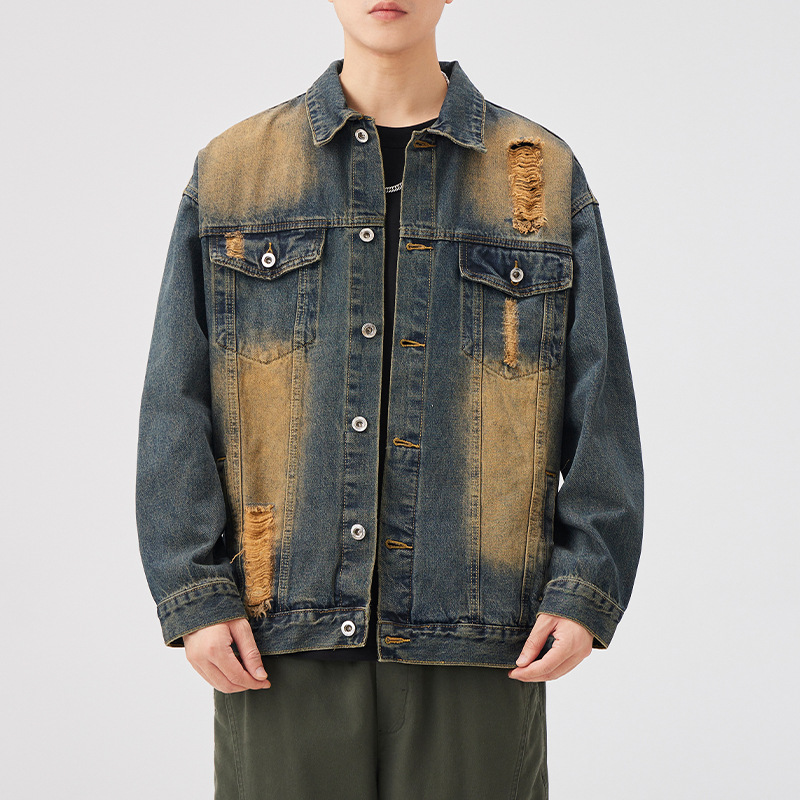 Dune Sand Distressed Denim Jacket
