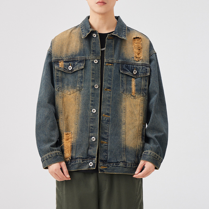 Dune Sand Distressed Denim Jacket