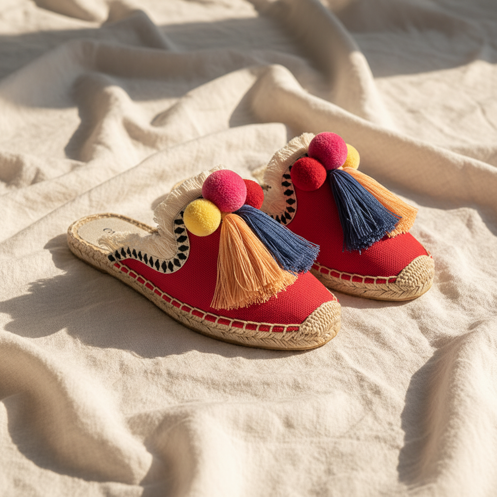 Ibiza Woven Pom Slides