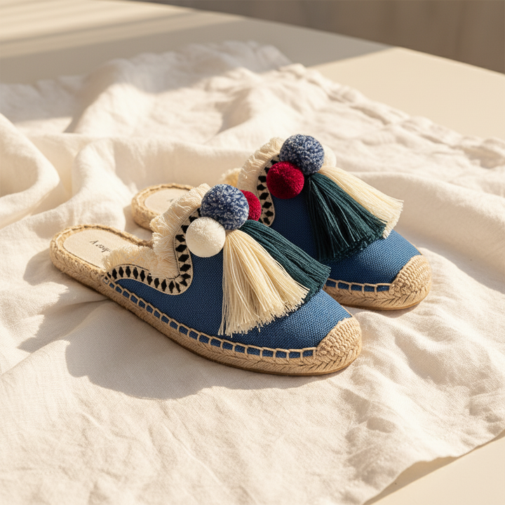 Ibiza Woven Pom Slides