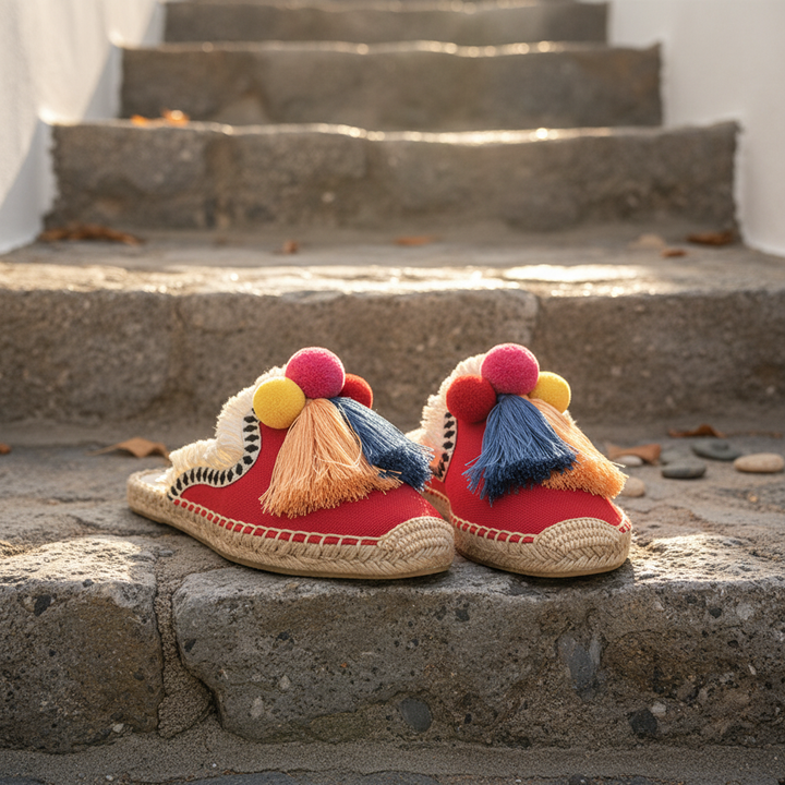 Ibiza Woven Pom Slides