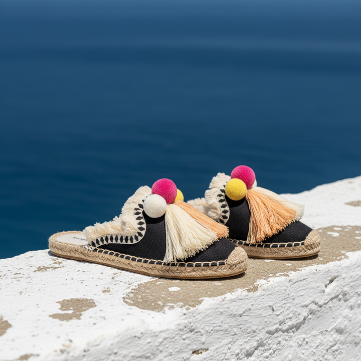 Ibiza Woven Pom Slides