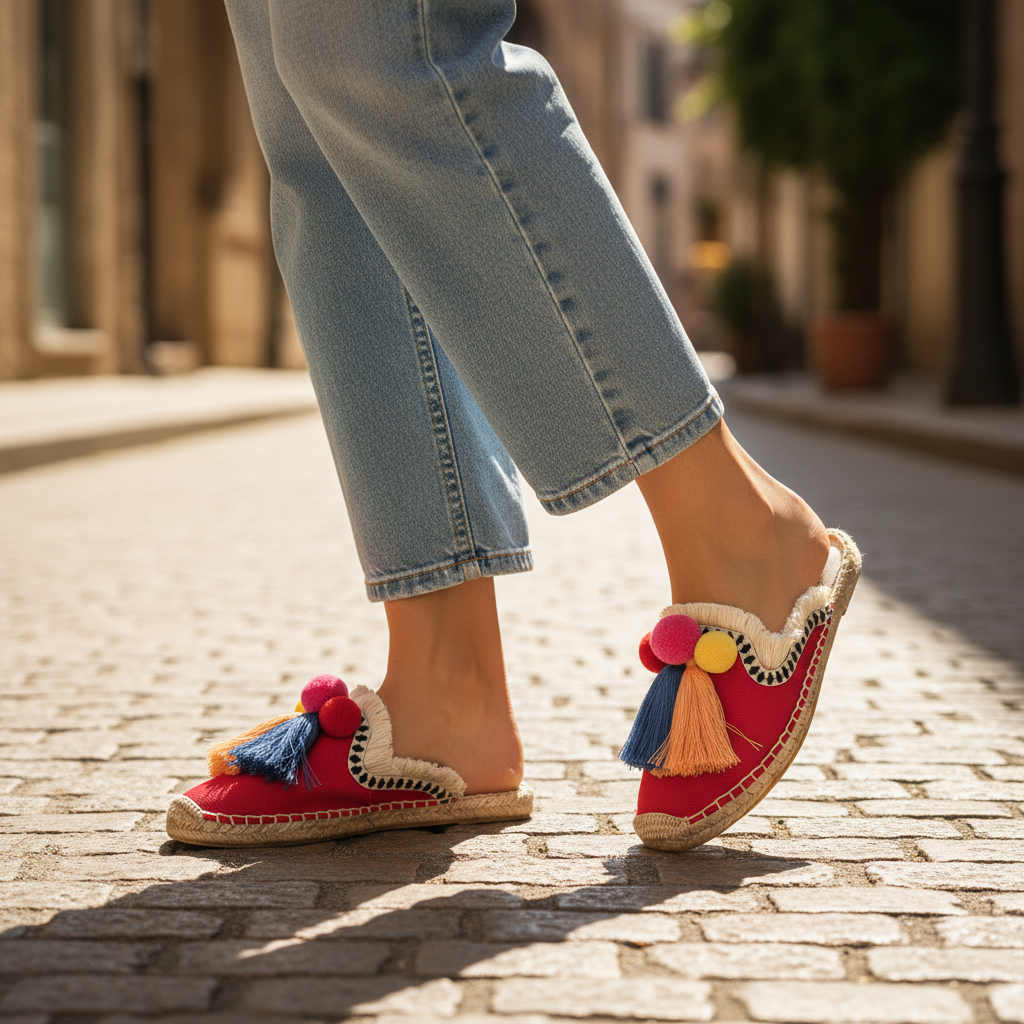 Ibiza Woven Pom Slides