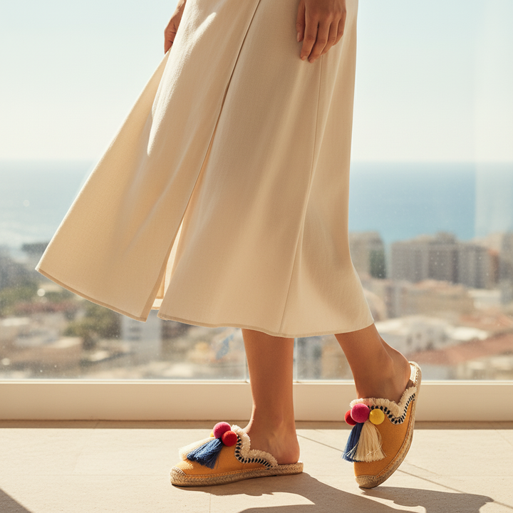 Ibiza Woven Pom Slides
