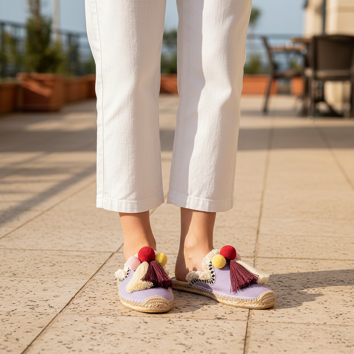 Ibiza Woven Pom Slides