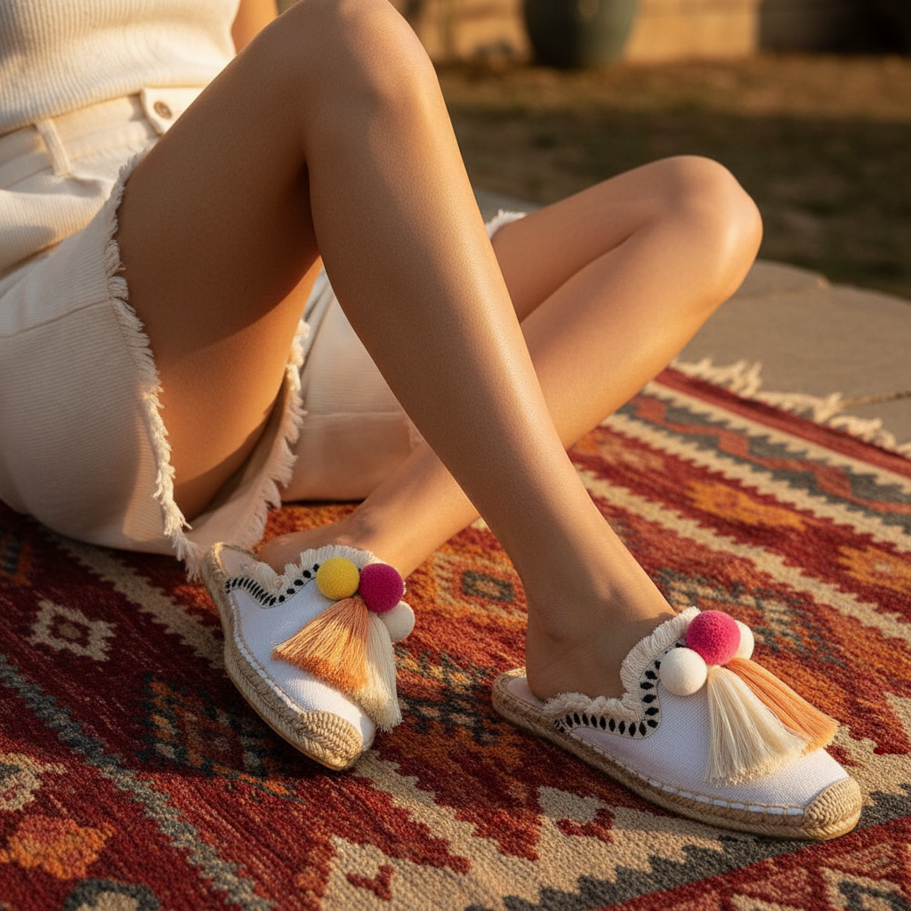 Ibiza Woven Pom Slides