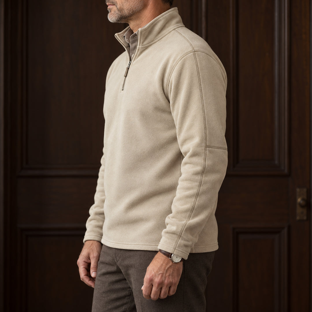Velour Fleece Quarter-Zip — Beige