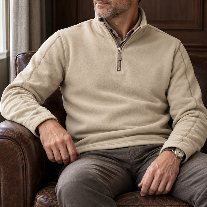 Velour Fleece Quarter-Zip — Beige