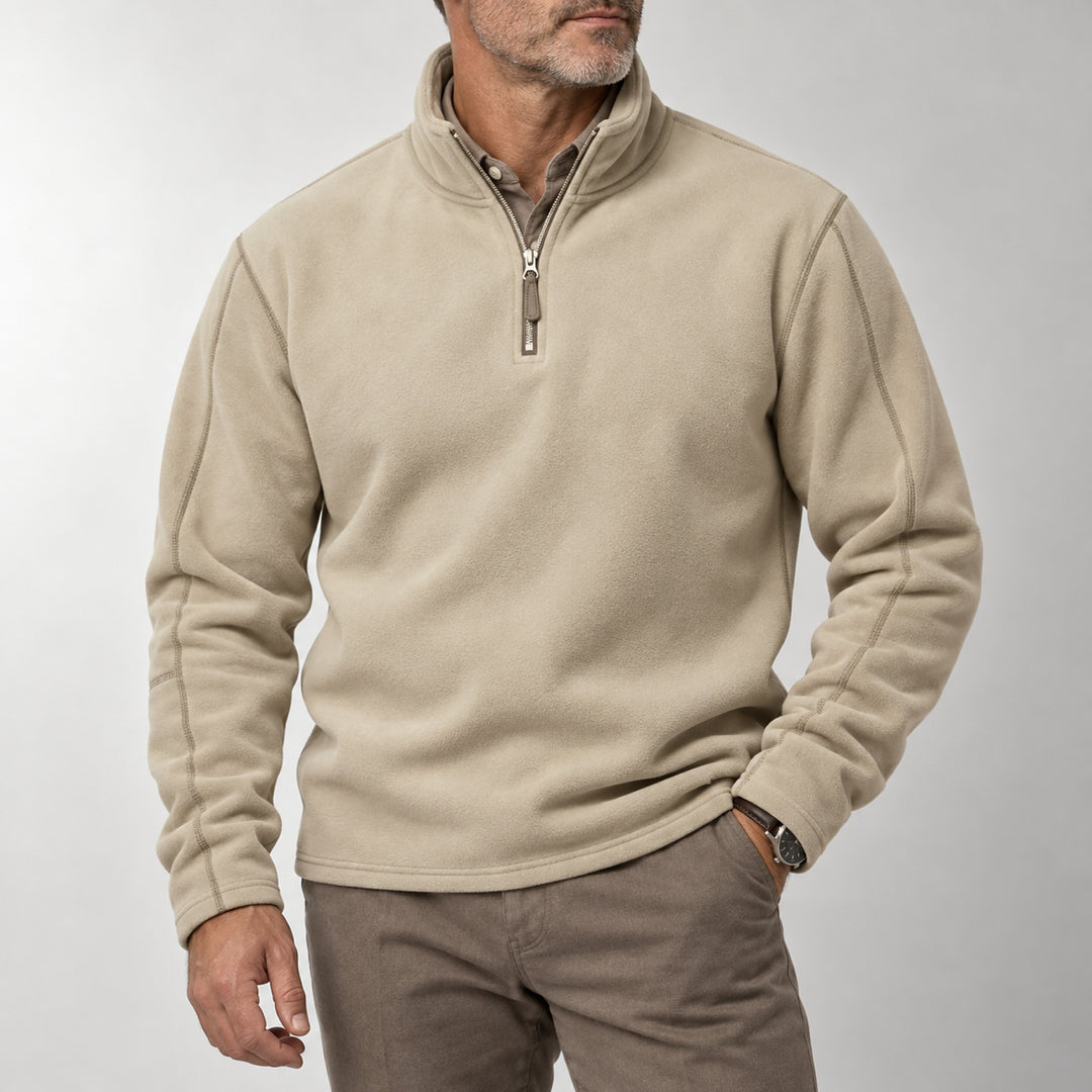Velour Fleece Quarter-Zip — Beige
