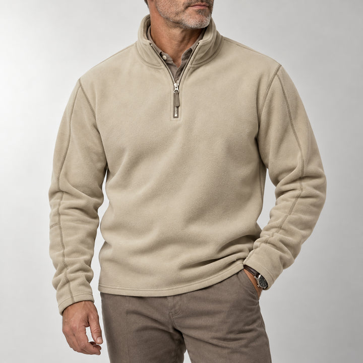 Velour Fleece Quarter-Zip — Beige