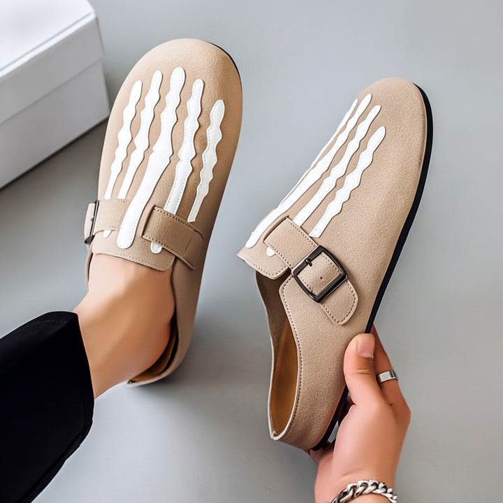 Marrow Buckle Clog Mule — Beige