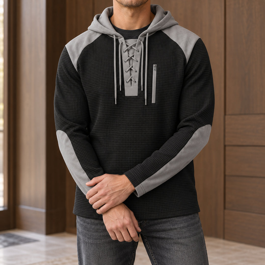 Kingston Lace-Up Waffle Hoodie — Black