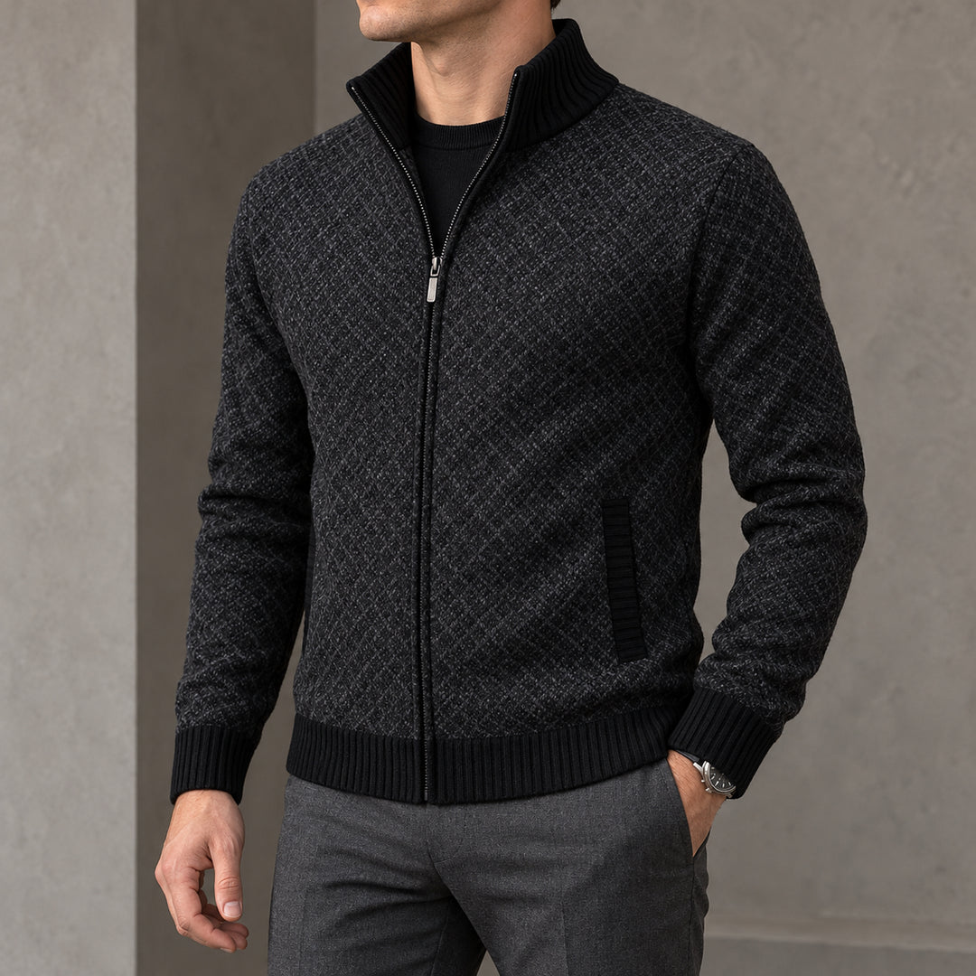 St Andrews Diamond Knit Cardigan — Black