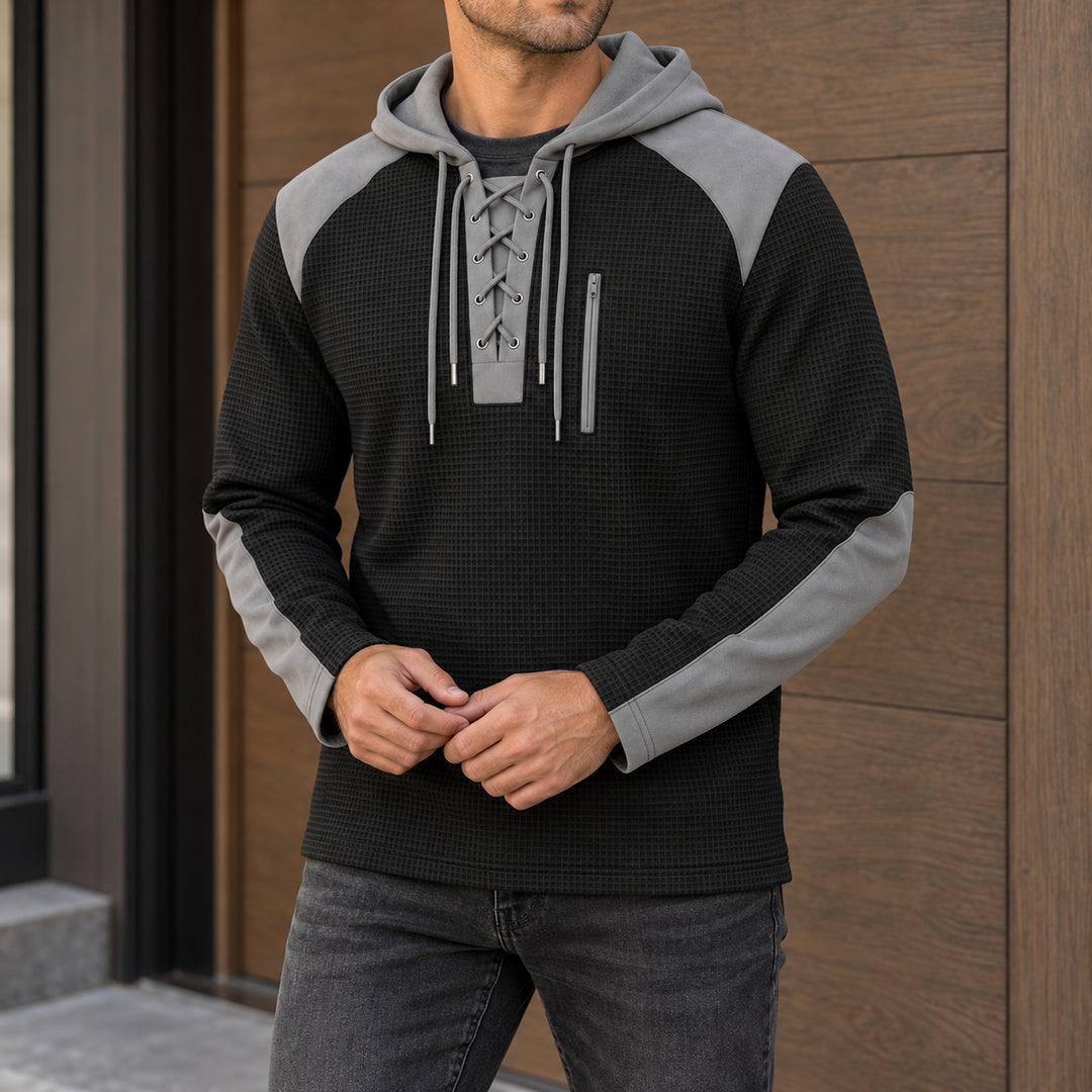 Kingston Lace-Up Waffle Hoodie — Black