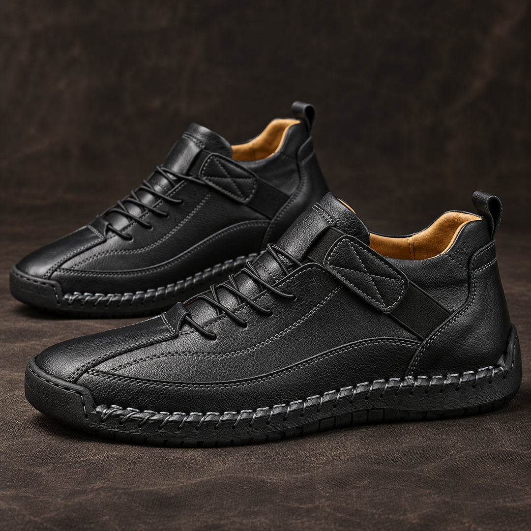Wexford Hand-Stitched Leather Sneaker — Black