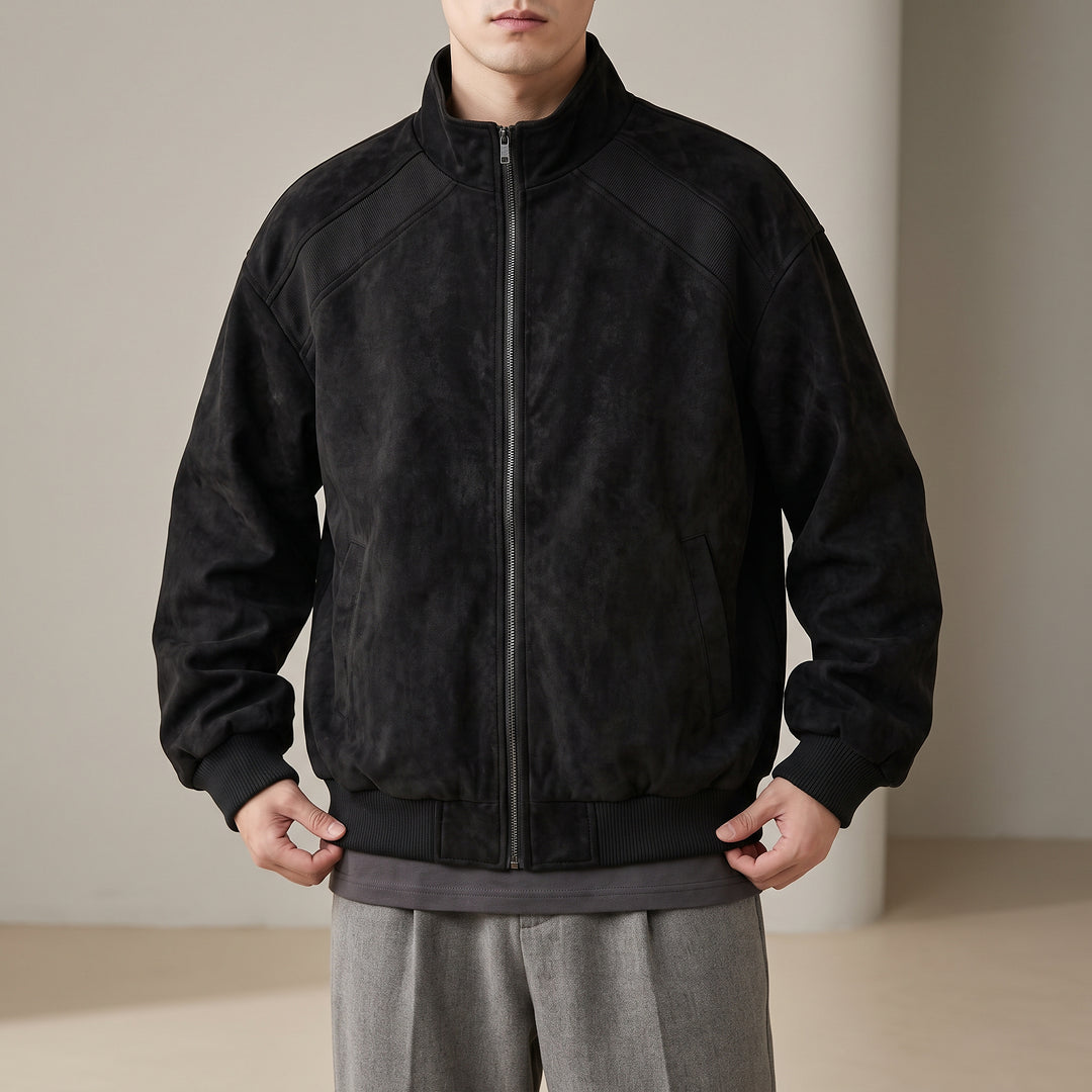 Keaton Washed Suede Bomber — Black