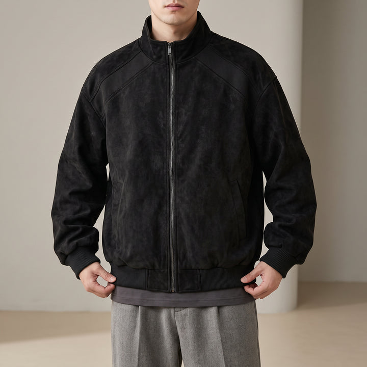 Keaton Washed Suede Bomber — Black