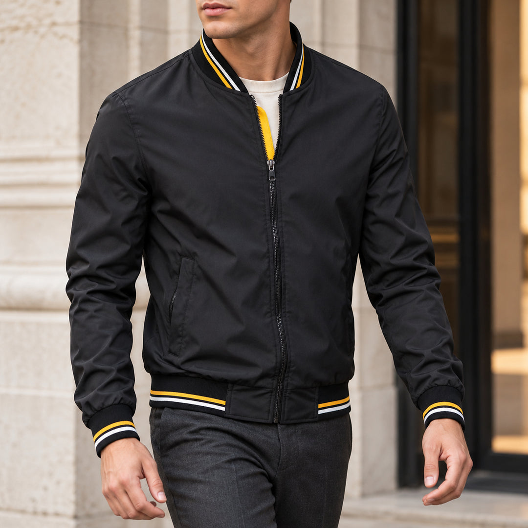 Whitman Striped-Trim Bomber Jacket — Black