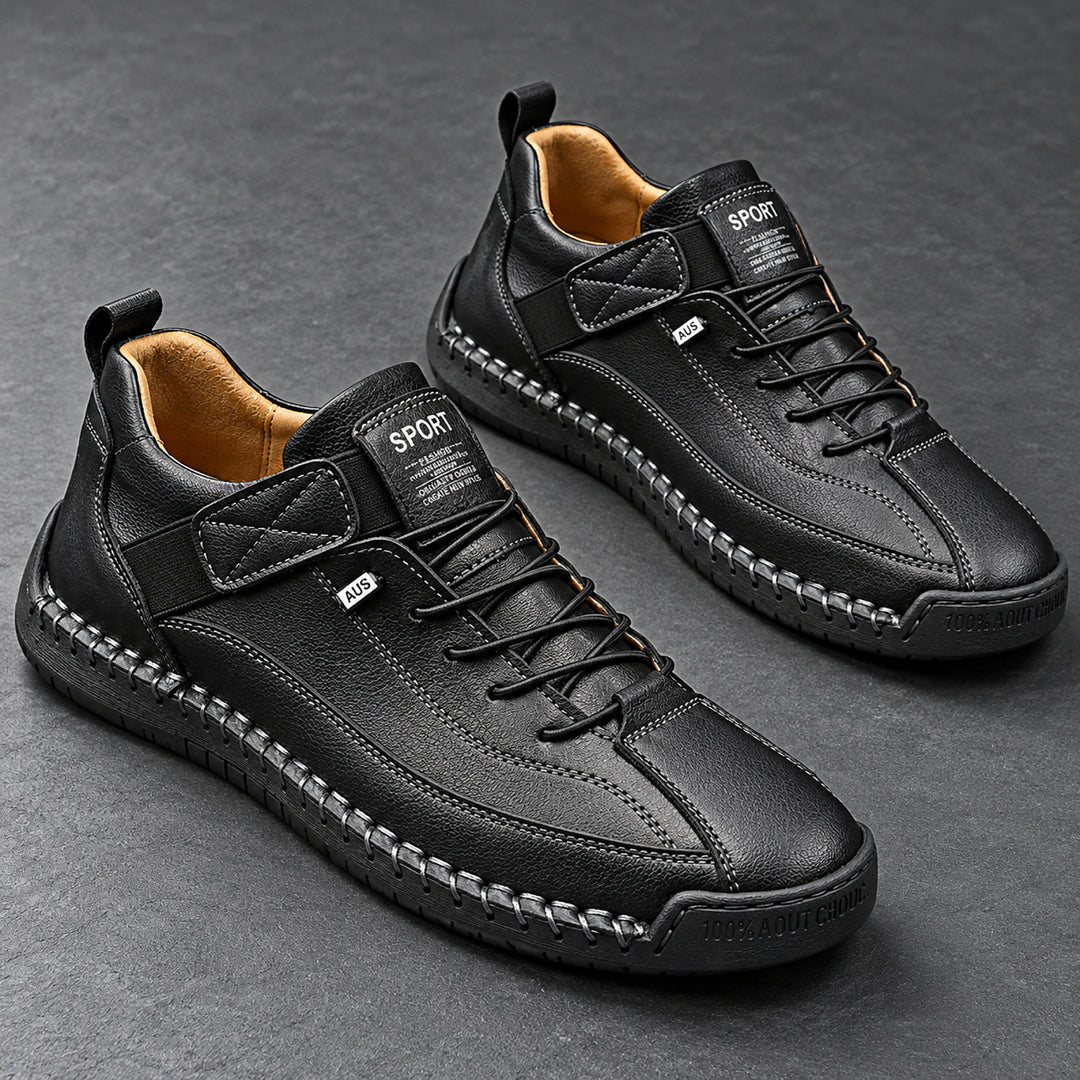 Wexford Hand-Stitched Leather Sneaker — Black