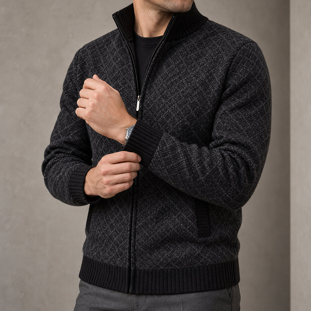 St Andrews Diamond Knit Cardigan — Black