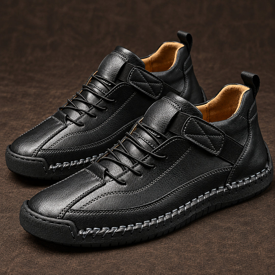 Wexford Hand-Stitched Leather Sneaker — Black