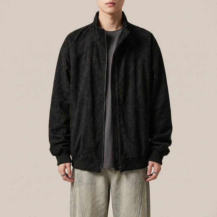 Keaton Washed Suede Bomber — Black