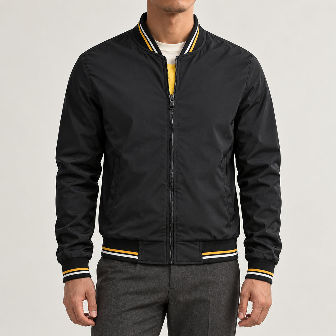 Whitman Striped-Trim Bomber Jacket — Black
