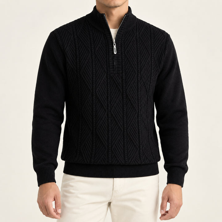 Galway Diamond-Cable Quarter Zip — Black
