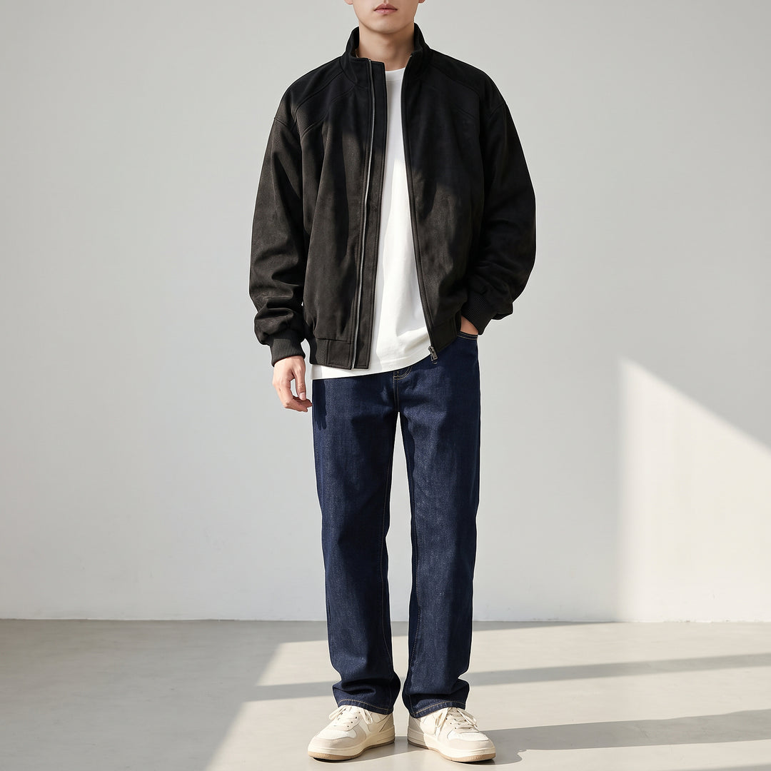 Keaton Washed Suede Bomber — Black