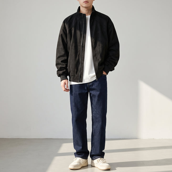 Keaton Washed Suede Bomber — Black