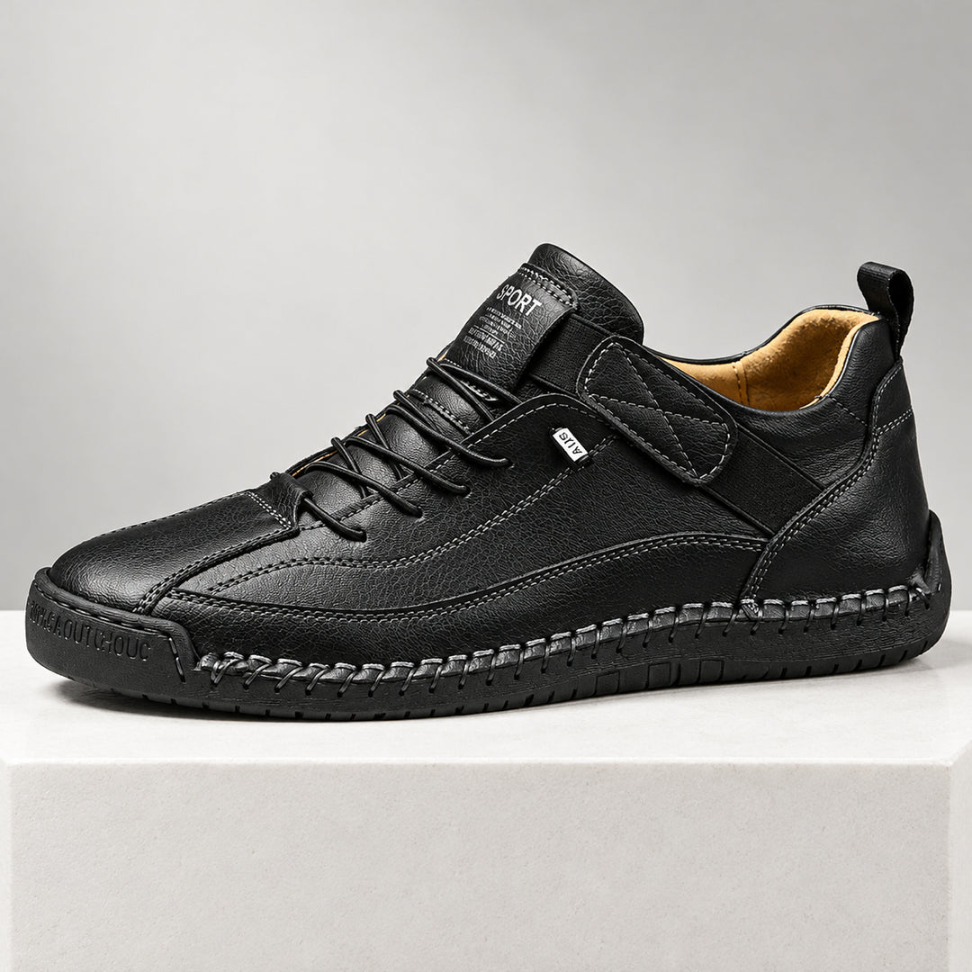 Wexford Hand-Stitched Leather Sneaker — Black