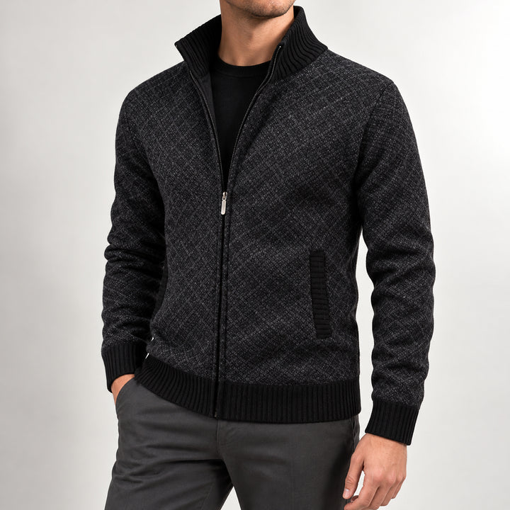 St Andrews Diamond Knit Cardigan — Black