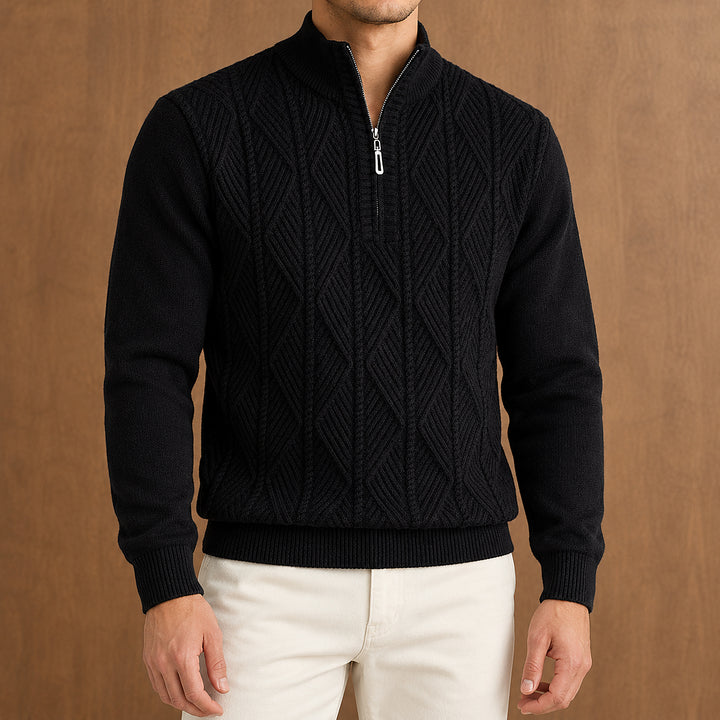 Galway Diamond-Cable Quarter Zip — Black