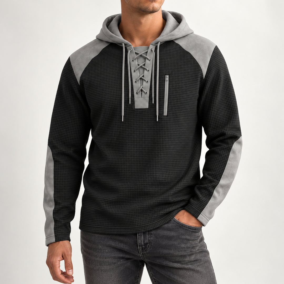Kingston Lace-Up Waffle Hoodie — Black