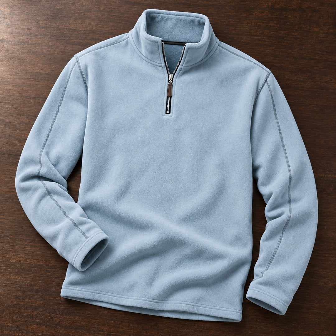Velour Fleece Quarter-Zip — Blue
