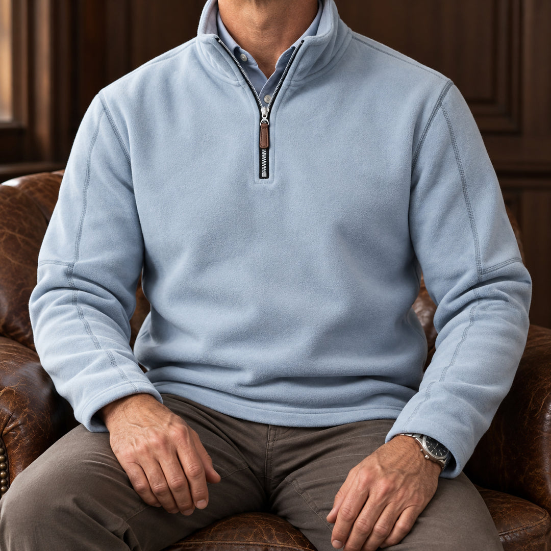 Velour Fleece Quarter-Zip — Blue