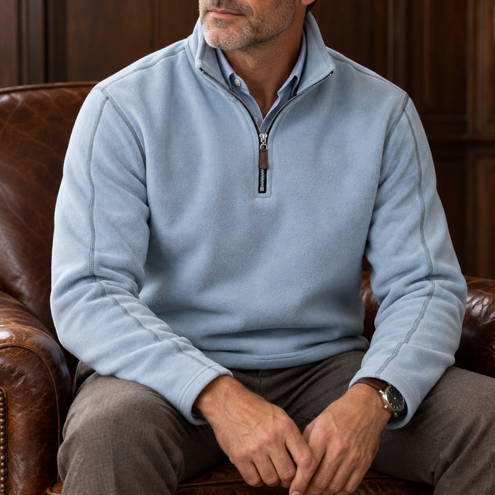 Velour Fleece Quarter-Zip — Blue