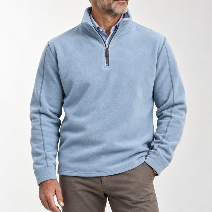 Velour Fleece Quarter-Zip — Blue