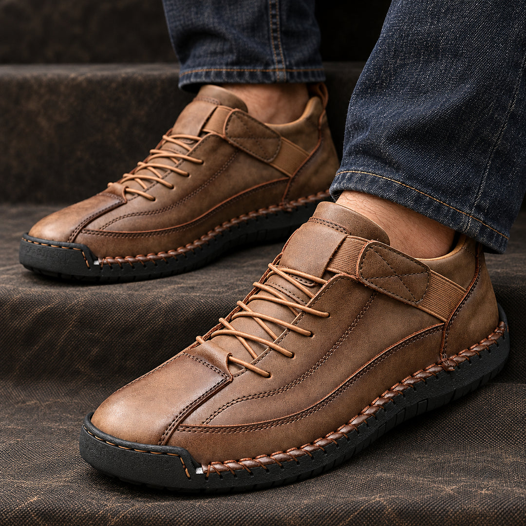 Wexford Hand-Stitched Leather Sneaker — Brown