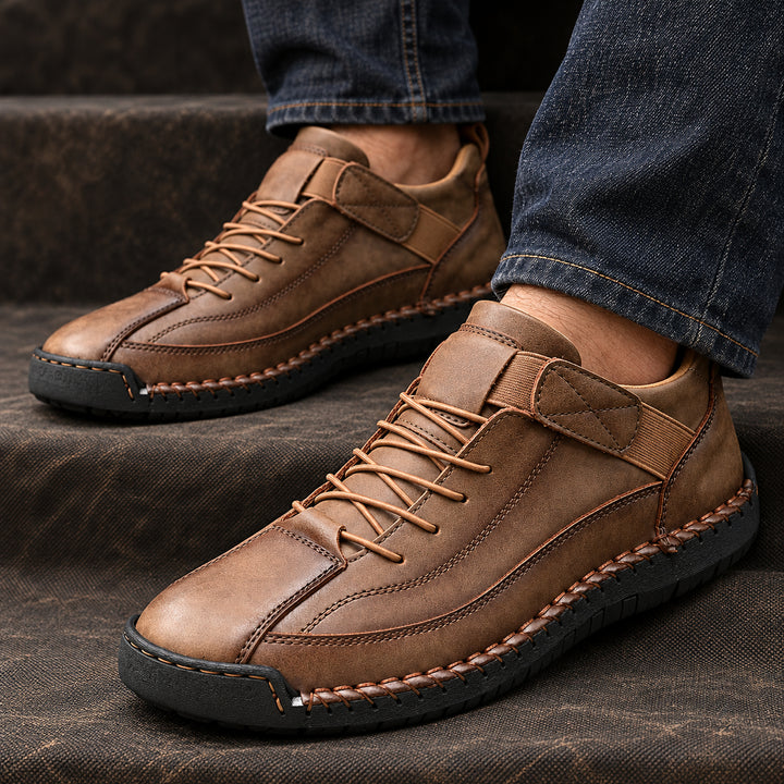 Wexford Hand-Stitched Leather Sneaker — Brown