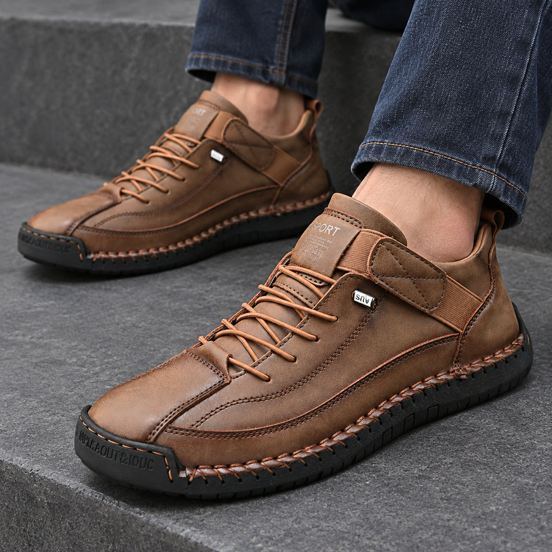 Wexford Hand-Stitched Leather Sneaker — Brown