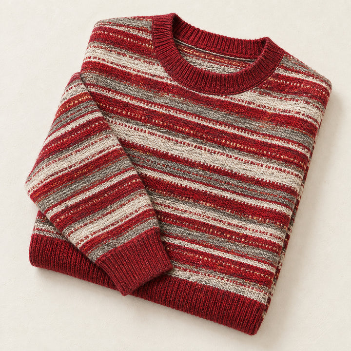 Birchwood Vintage Stripe Sweater — Burgundy