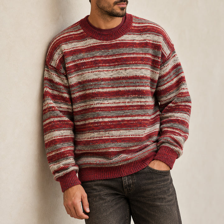 Birchwood Vintage Stripe Sweater — Burgundy