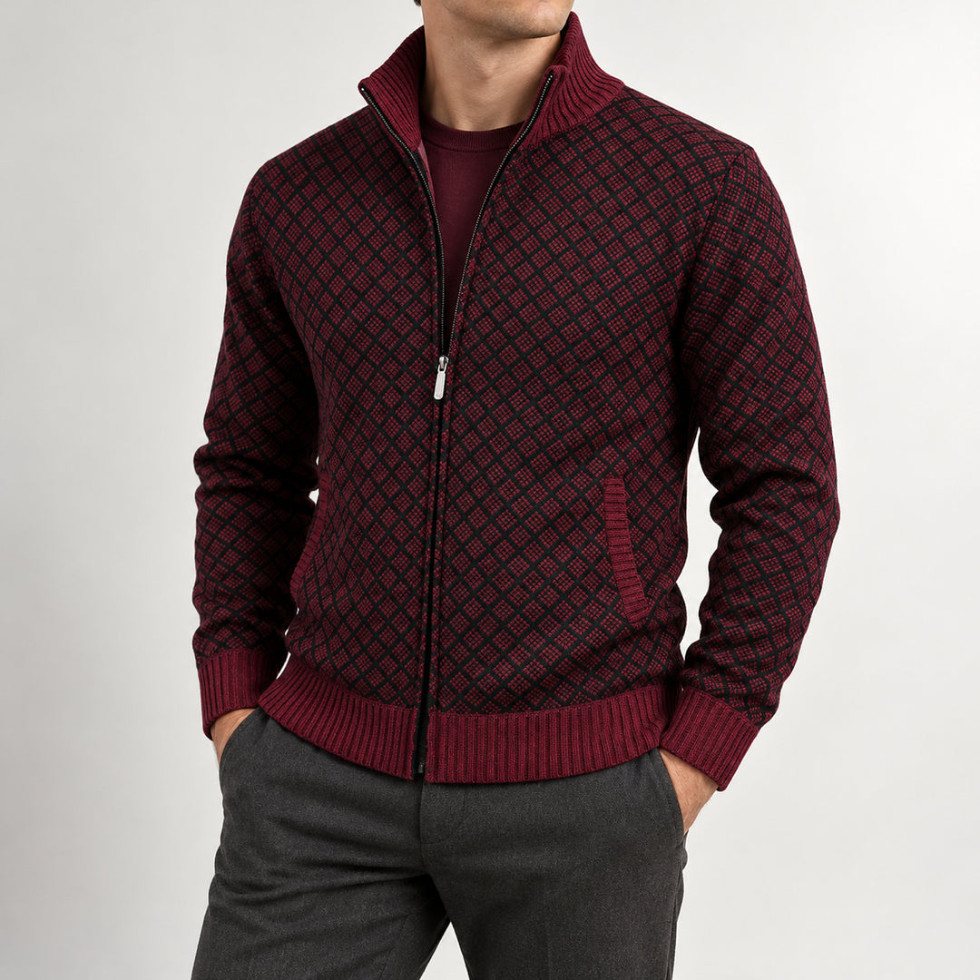 St Andrews Diamond Knit Cardigan — Burgundy